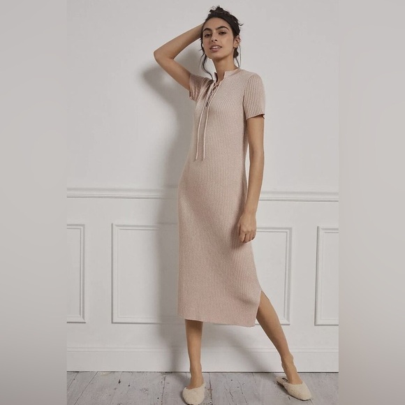 ANTHROPOLOGIE Opal Shimmer Ribbed Short Sleeve Midi Dress - Picture 1 of 13